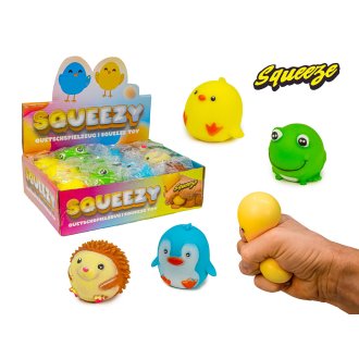 Squeeze Tiere Igel Frosch Pinguin Ente  im Display 6-7cm