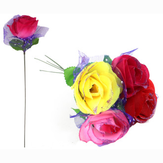 Rose mit pinkem Glitzer 4-farbig sortiert - ca 25 cm