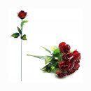 Rose dunkelrot mit Glitzer und Grünschmuck ca 51 cm