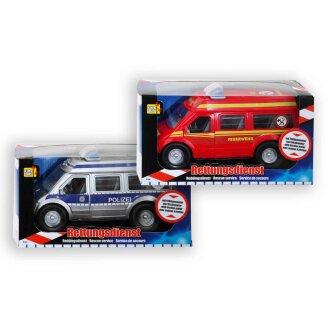 Deutsche Polizei und Feuerwehrauto 28x15cm