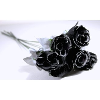 Rose Knospe schwarz mit Glitzer ca 45 cm