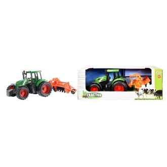 Traktor mit Rückzug und Anhänger in Box orange 40,5*14,5*20 cm