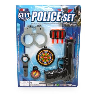 Police Set mit Pfeilpistole 9tlg auf Karte 38x28cm
