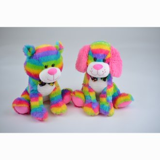 Tiersortiment Regenbogenfarben, Bär und Hund, 2-fach sortiert, 31 cm
