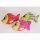 Plüsch Fisch mit buntem Aufdruck einseitig, Velvet, rot, grün, pink, 3-fach sortiert, 17 cm