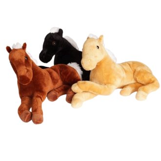 Plüsch Pferd liegend, braun, beige, schwarz, 3-fach sortiert, 32 cm