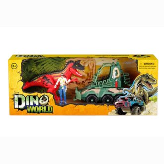 grosses Dinospielset mit Fahrzeug und Mensch 45 x 17 x 12 cm